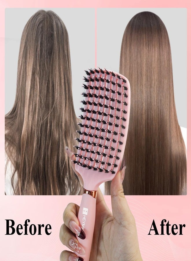 HEYMKGO Hair Brush Set for Women, Curved Vent Boar Bristle Detangling Brush & Round Brush for Wet & Dry Hair, Styling Tools for Blow Drying, Volumizing, Curling, Straightening, Removes Knots, Pink - Image 4