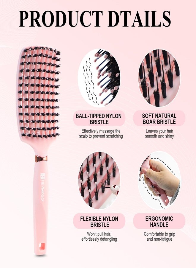 HEYMKGO Hair Brush Set for Women, Curved Vent Boar Bristle Detangling Brush & Round Brush for Wet & Dry Hair, Styling Tools for Blow Drying, Volumizing, Curling, Straightening, Removes Knots, Pink - Image 2