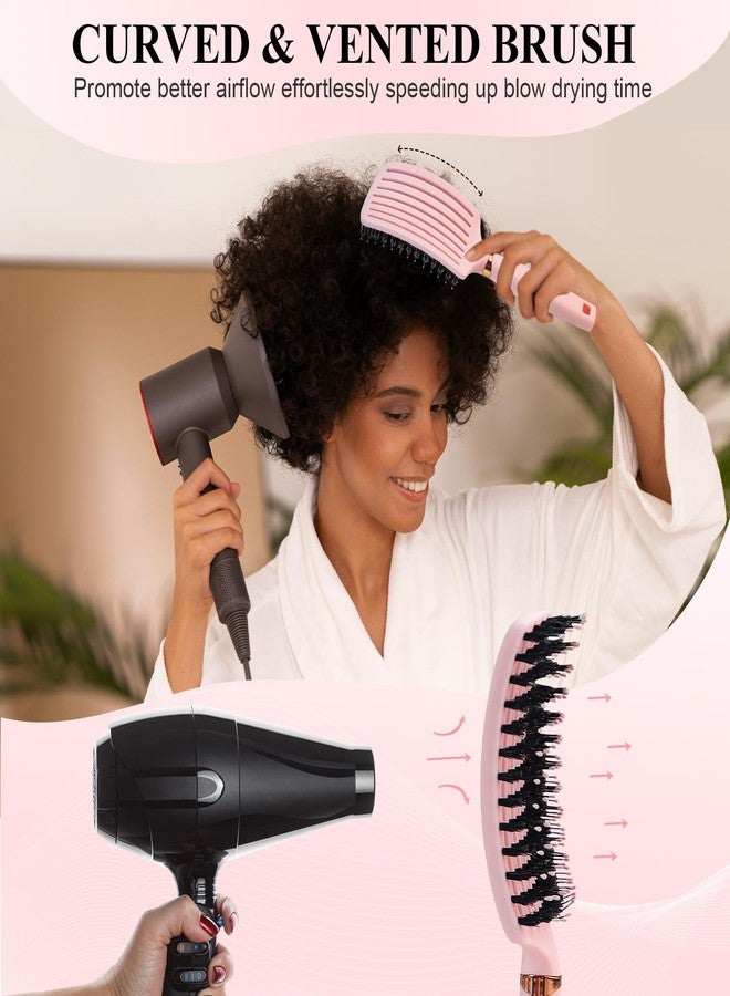 HEYMKGO Hair Brush Set for Women, Curved Vent Boar Bristle Detangling Brush & Round Brush for Wet & Dry Hair, Styling Tools for Blow Drying, Volumizing, Curling, Straightening, Removes Knots, Pink - Image 3