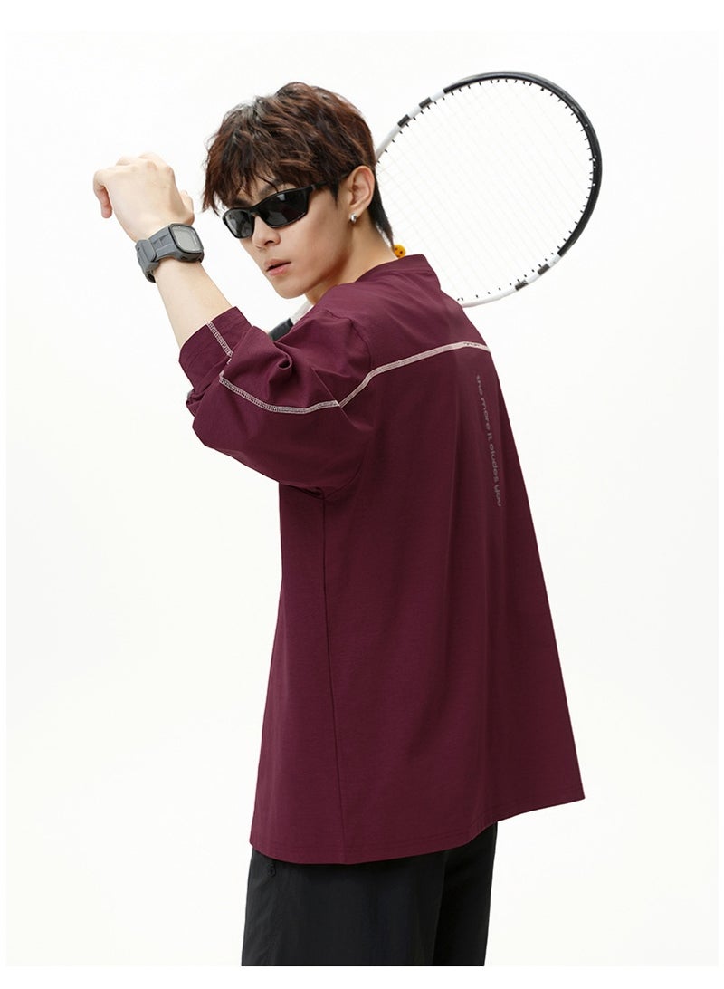 NIBEMINENT Men's Raglan Sleeve Performance Tee Breathable Moisture-Wicking Activewear  Contrast Stitch Loose Fit Long Sleeve - Image 3