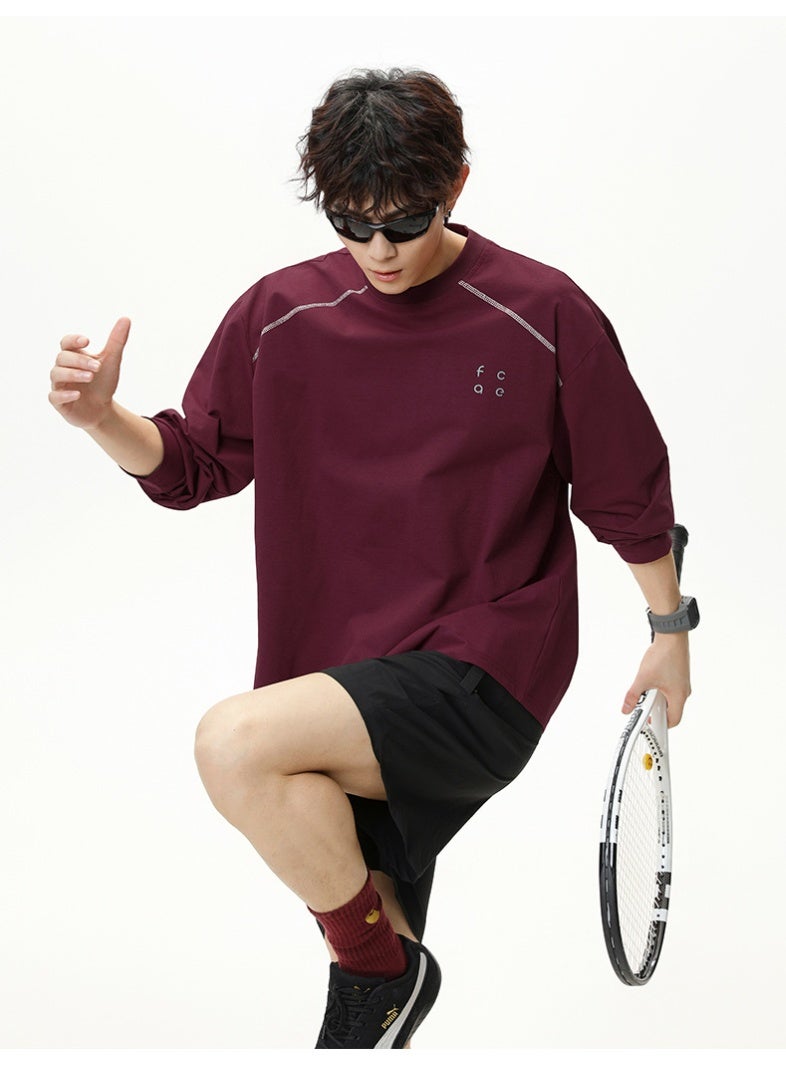 NIBEMINENT Men's Raglan Sleeve Performance Tee Breathable Moisture-Wicking Activewear  Contrast Stitch Loose Fit Long Sleeve - Image 2