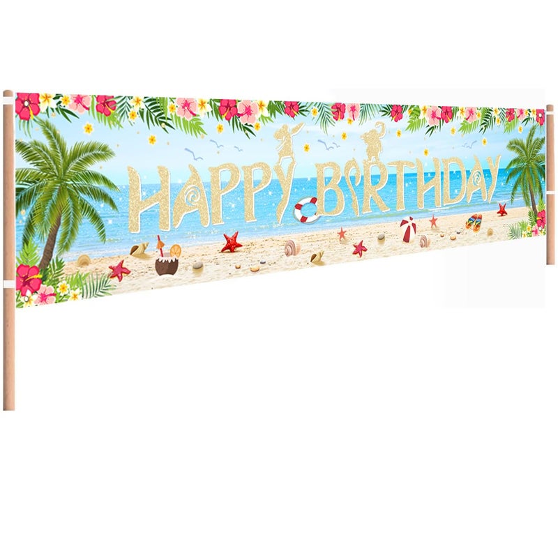 FHGG Happy Hawaiian Moana Birthday Backdrops Decoration Banner Party Blue for Happy Birthday Tropical Luau Summer Baby Shower Decor Home Outdoor Flags Supplies - Image 2
