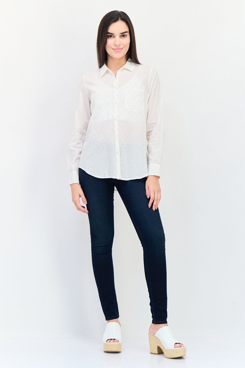 GAP Women Spread Collar Long Sleeve Metallic Shirt, White - Image 4
