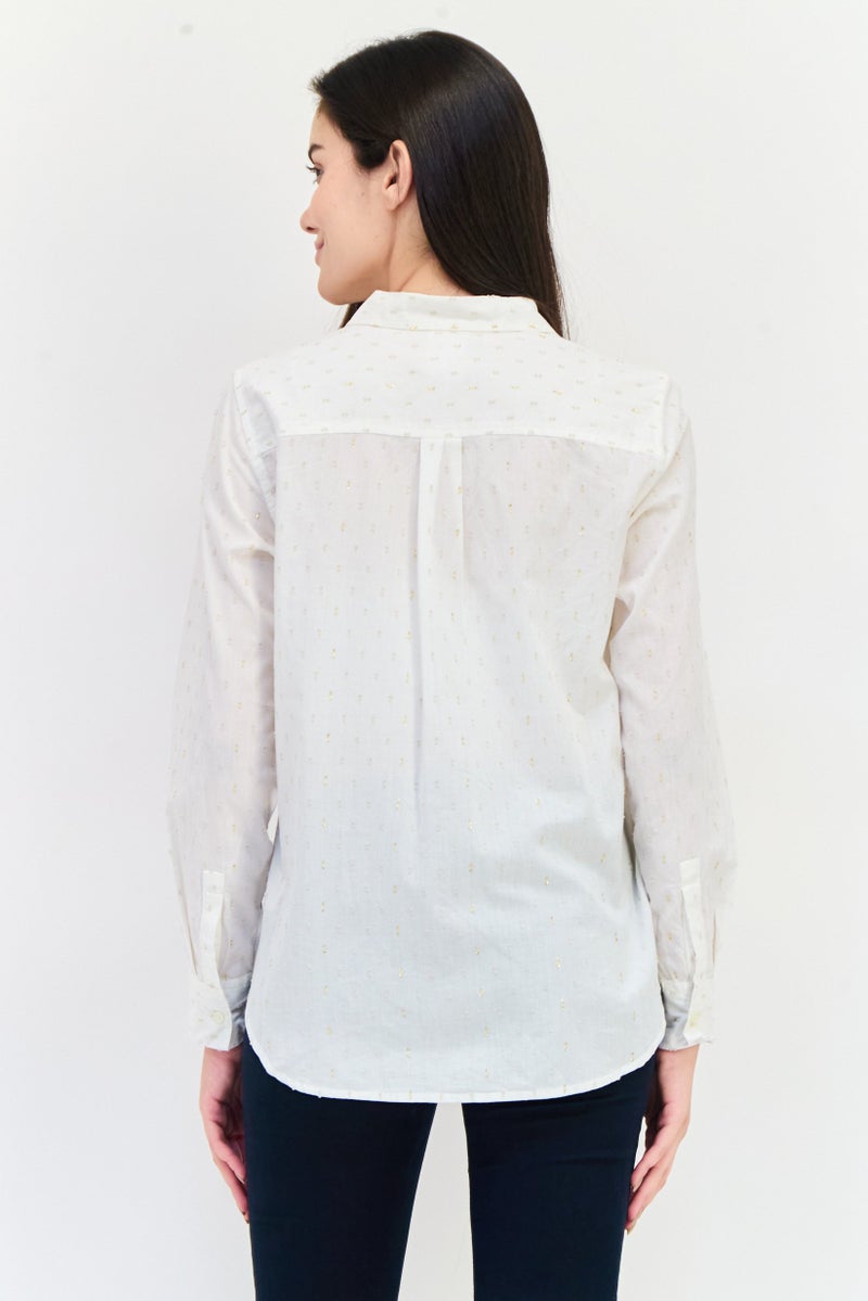 GAP Women Spread Collar Long Sleeve Metallic Shirt, White - Image 3