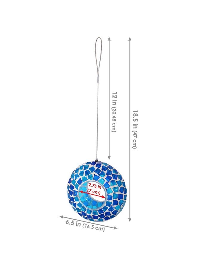 Sunnydaze 6-Inch Round Decorative Fly-Through Hanging Bird Feeder - Blue Mosaic - Image 4