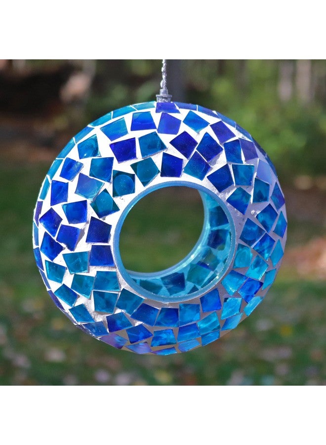 Sunnydaze 6-Inch Round Decorative Fly-Through Hanging Bird Feeder - Blue Mosaic - Image 5