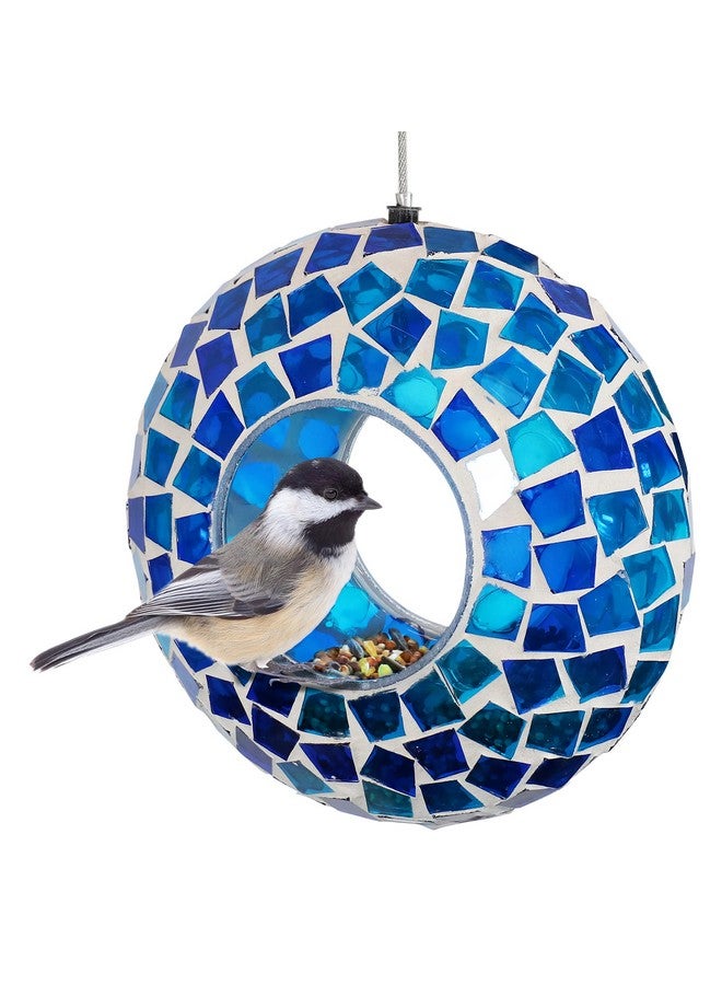 Sunnydaze 6-Inch Round Decorative Fly-Through Hanging Bird Feeder - Blue Mosaic - Image 1