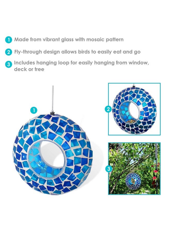 Sunnydaze 6-Inch Round Decorative Fly-Through Hanging Bird Feeder - Blue Mosaic - Image 3