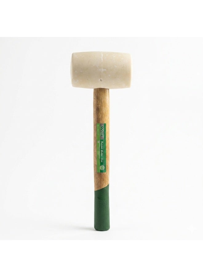 WULF 12oz White Rubber Mallet Hammer with Ergonomic Wooden Handle, Non-Marring Soft Face Hammer for Flooring, Tile Installation, Woodworking, DIY Repairs, Construction & Professional Hand Tool - Image 1