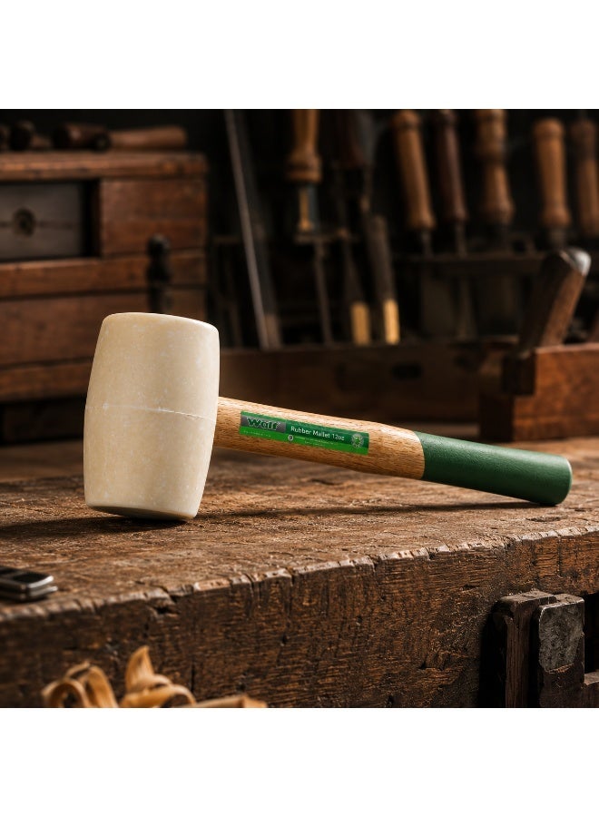 WULF 12oz White Rubber Mallet Hammer with Ergonomic Wooden Handle, Non-Marring Soft Face Hammer for Flooring, Tile Installation, Woodworking, DIY Repairs, Construction & Professional Hand Tool - Image 3
