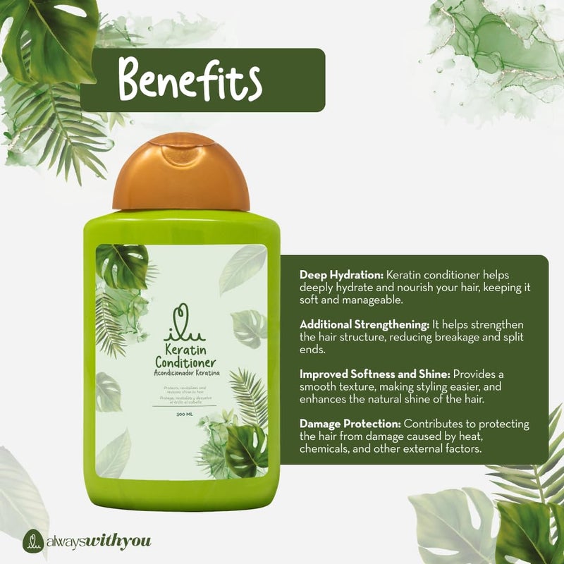 ILU Keratin Conditioner for Hair 10fl (Pack of 1) â€“ Keratin complex for Strengthening Hair, treatment for Damaged Hair, Frizz Control, Smooth & Shine Hair, bringing the strongest & healthiest hair. - Image 3