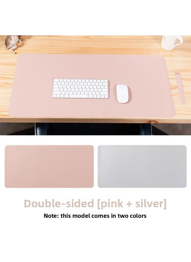 Solid Color Simple Big Mouse Pad Computer Desk Mat Waterproof Leather Mat Pattern Logo Gift Advertising Mouse Pad Customization-Color:90*45cm-Pattern:Pink + Silver (double-sided)