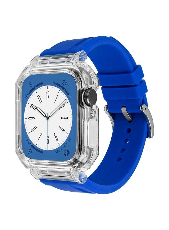HuHa Protective Cover Crystal Clear Polycarbonate Case Silicone Watch Band For Apple Watch Series 9&8&7 41mm / SE 3&SE 2&6&SE&5&4 40mm / 3&2&1 38mm(Dark Blue)
