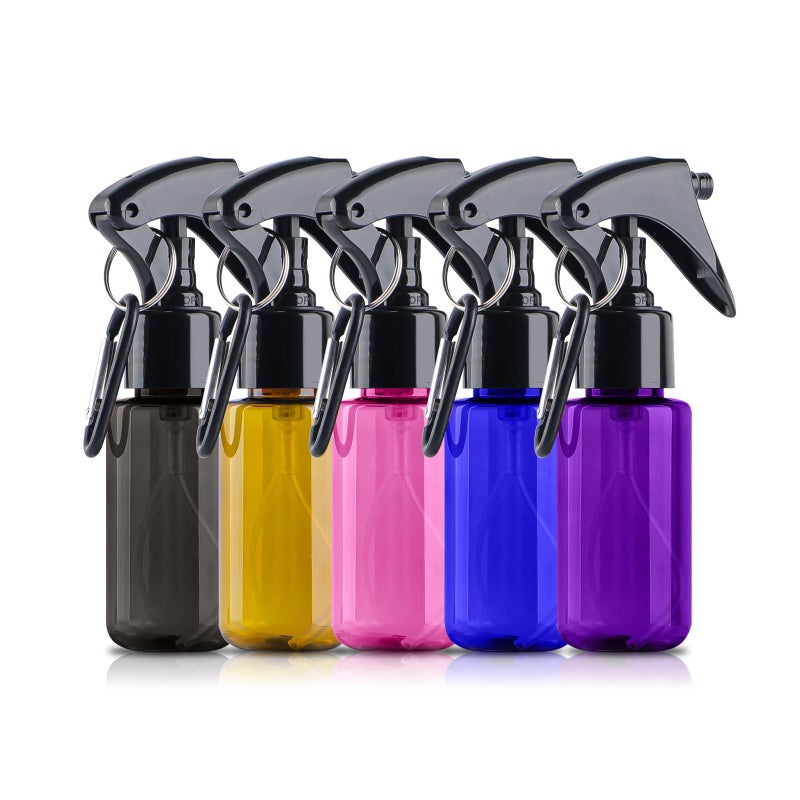 TANSHINE Small Spray Bottle 50ml, Travel Size Mini Fine Mist Water Spray Bottles, Portable Hand Sanitiser Alcohol Spray Bottle, Plastic Refillable Empty Face Mister Spray Bottles with Clip, 5pcs - Image 1