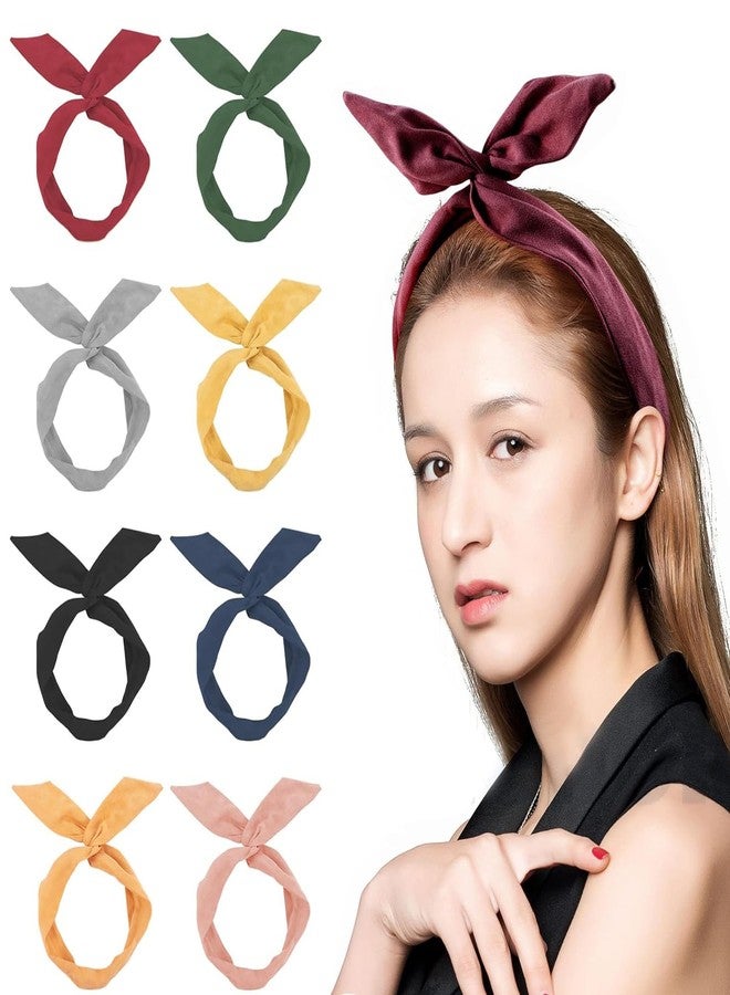 Framendino, 9 Pack Solid Colors Wire Headbands Rabbit Ear Bow Headband Twist Wired Hairbands Bowknot Head Wrap Hair Accessories for Women Girls - Image 1
