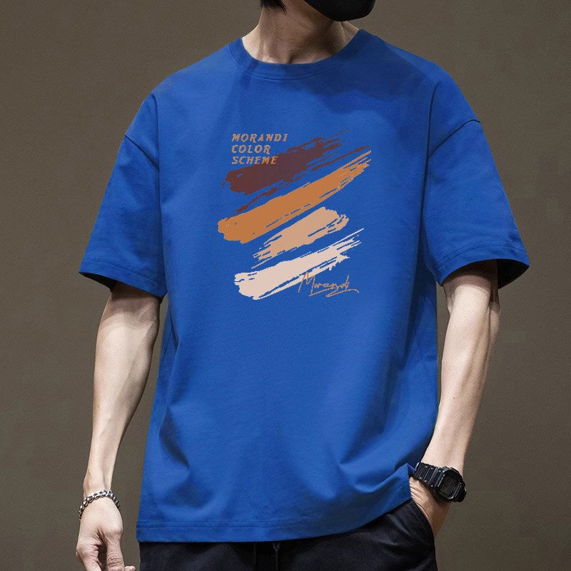 Heavyweight pure cotton short-sleeved t-shirt for men's summer 2025 new youth American-style printed loose half-sleeved top - Image 1