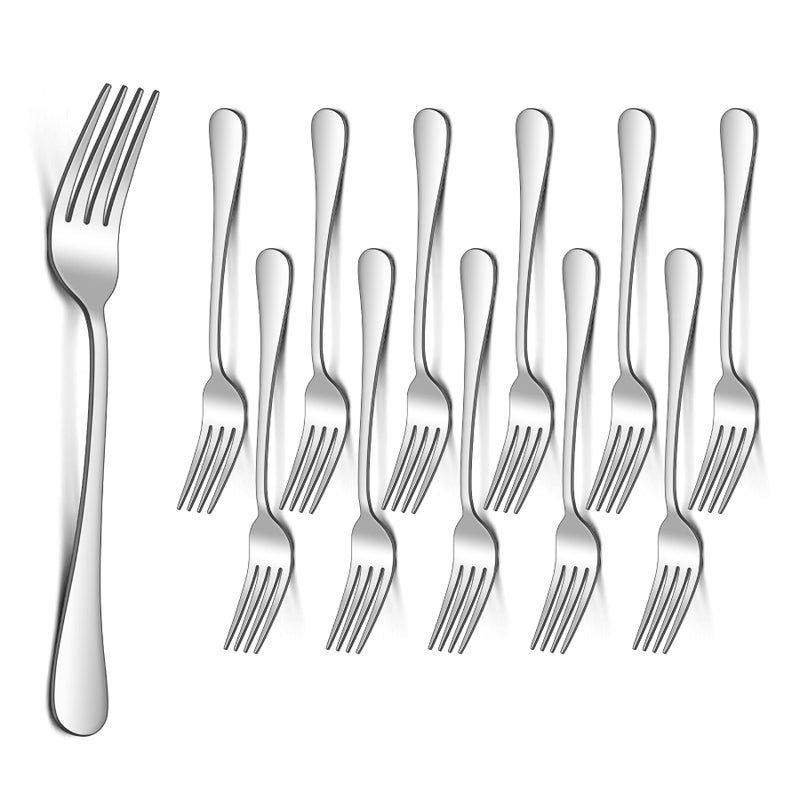 HaWare Fork Set of 12 Large Stainless Steel Dinner Table Forks for Home Kitchen Restaurant Silver  Round Edge Mirror Polished Dishwasher Safe  20cm