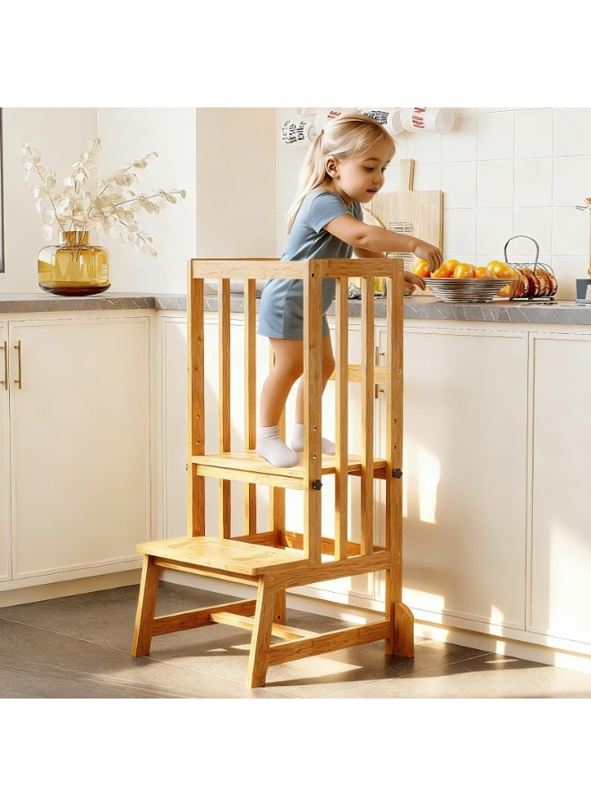 أوبتيا مقعد مطبخ للأطفال، برج وقوف للأطفال الصغار قابل لتعديل الارتفاع مع أقدام مانعة للانزلاق، مقعد تعليمي للأطفال الصغار للمساعدة في استخدام منضدة المطبخ أو حوض الحمام، مصنوع من الخيزران الطبيعي - Image 1
