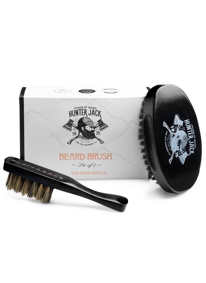 Hunter Jack - Beard Brush For Men Natural Boar Bristle Beard Brush Men'S Beard Brush Kit Small Soft Mustache Brush Perfect For Beard Grooming Styling & Cleaning Premium Brush Set By Hunter Jack 2Pcs - Image 1