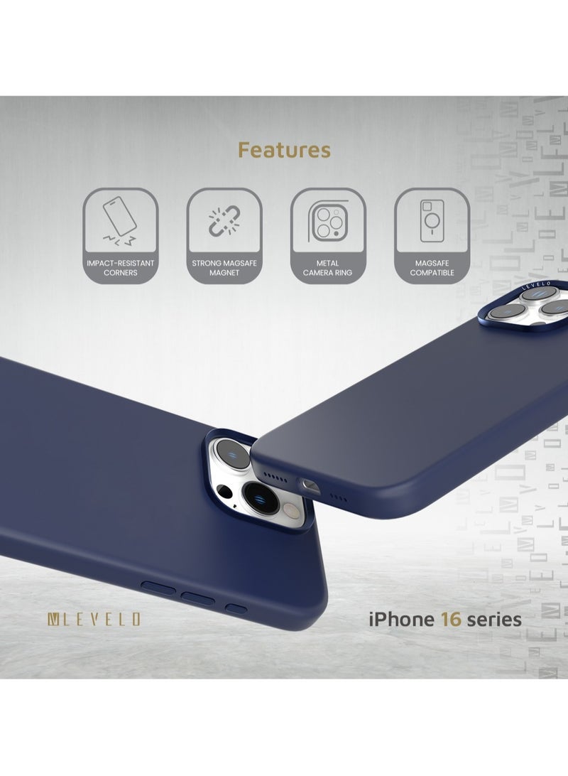 ليفيلو حافظة آيفون 16 برو ماكس، غطاء آيريس ماجسيف من السيليكون السائل / هيكل هجين / زوايا مقاومة للصدمات - أزرق - Image 2