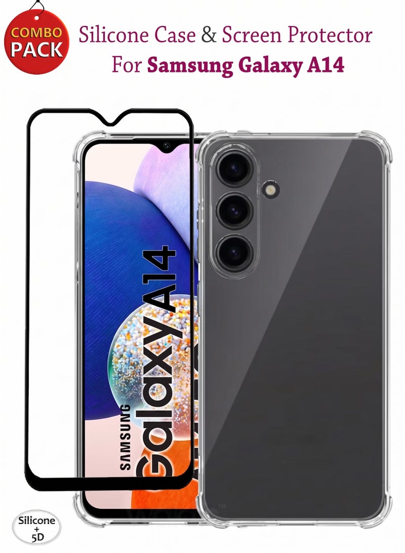 Silicone Protective Case Cover with Tempered Glass Screen Protector For Samsung Galaxy A14 5G