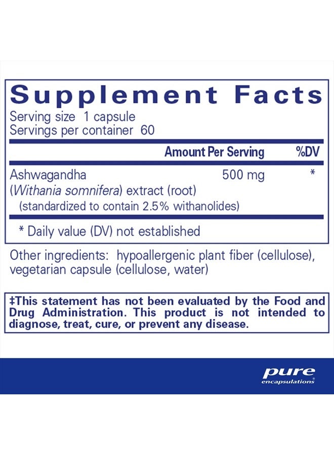 Pure Encapsulations أشواغاندا - 500 ملغ مستخلص أشواغاندا - دعم الأيض والتوتر - دعم المناعة - خالي من الكائنات المعدلة وراثيًا ونباتي - 60 كبسولة - Image 2