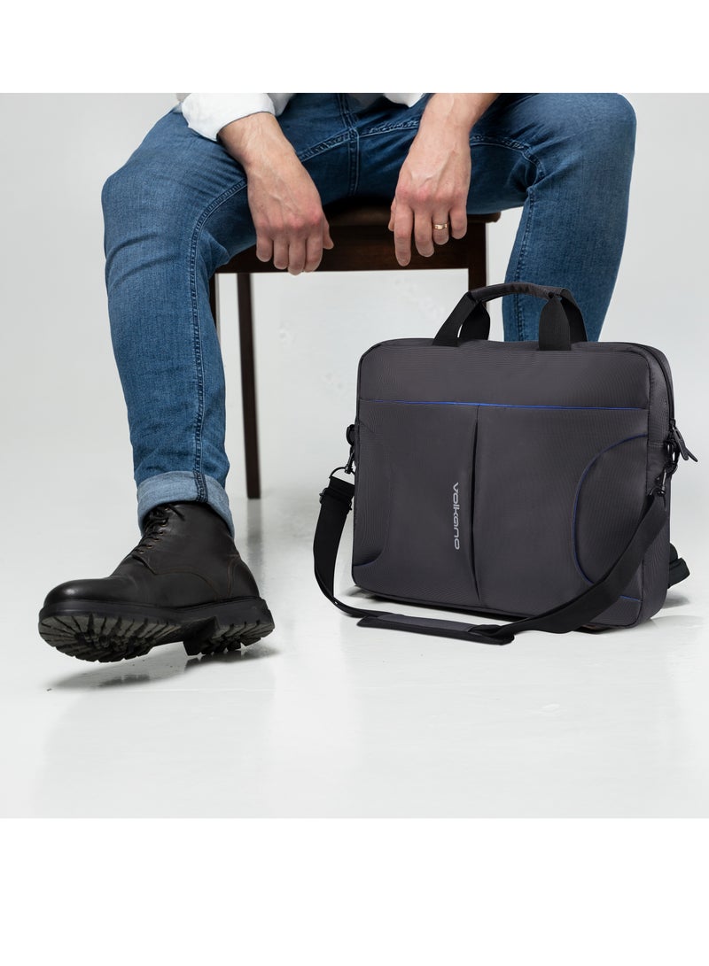 Volkano Executive 15.6” Laptop Shoulder Bag with Padded Compartment, Adjustable Strap, and Front Velcro Pocket – Stylish & Durable Black - Image 5
