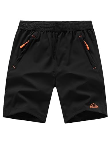 TBMPOY Men's 7" Hiking Running Shorts with Pockets Athletic Outdoor Sports Gym Workout Short Zipper Pockets Black L - Image 1