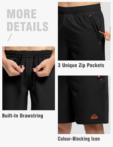 TBMPOY Men's 7" Hiking Running Shorts with Pockets Athletic Outdoor Sports Gym Workout Short Zipper Pockets Black L - Image 4