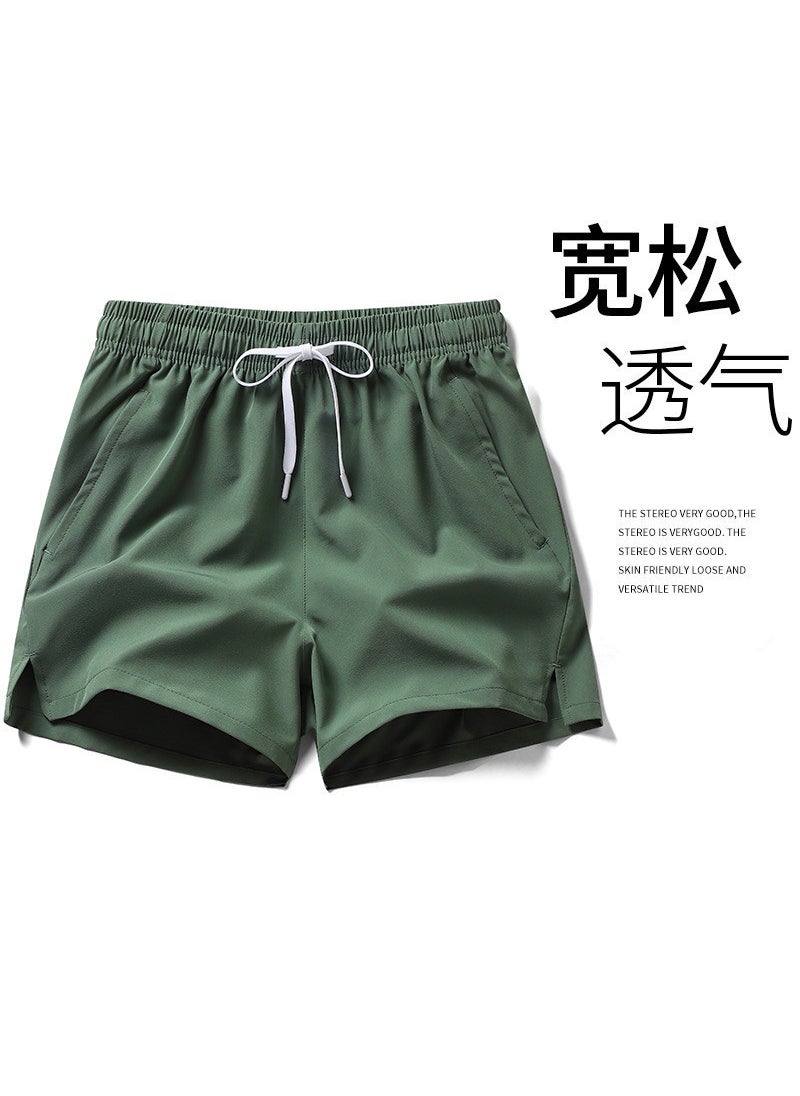 Running Comfortable Mens Ice Silk Summer Thin Basketball Loose Fitness Leisure Football Shorts Training Three-point Pants Sports Army Green  - Image 1