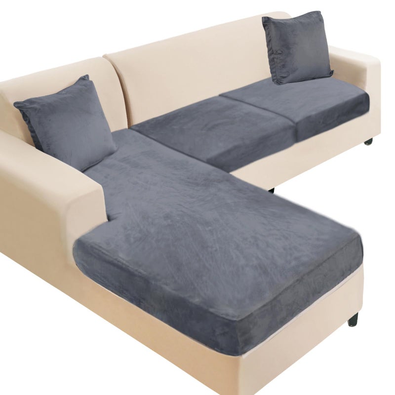 NAISI Sectional Couch Cover 3 Pieces Velvet Separate Couch Cushion Covers L Shape Soft Stretch Sofa Slipcovers with 2pcs Pillowcases for Left/Right Chaise Sectional Couch(2 Seater+1 Chaise,Dark Grey) - Image 1