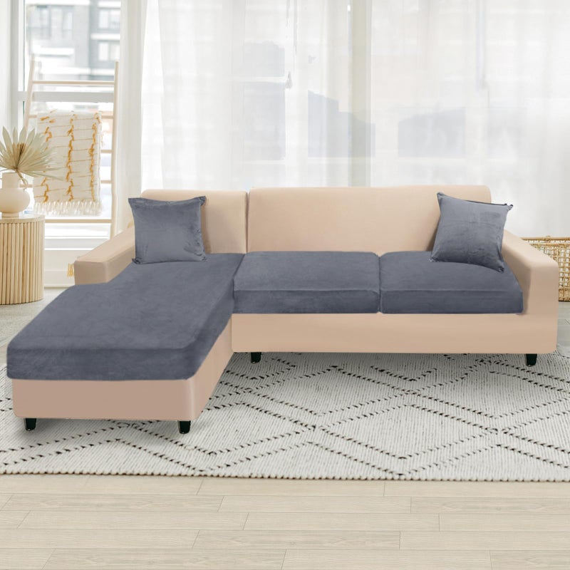 NAISI Sectional Couch Cover 3 Pieces Velvet Separate Couch Cushion Covers L Shape Soft Stretch Sofa Slipcovers with 2pcs Pillowcases for Left/Right Chaise Sectional Couch(2 Seater+1 Chaise,Dark Grey) - Image 3