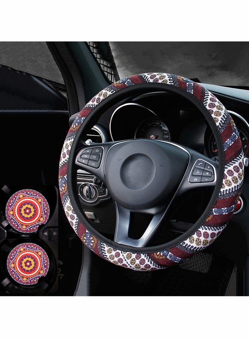 Excefore Wheel Cover, 15 inch Universal Bohemian Style Steering Wheel Covers Cloth Car Accessories for Women - Image 1