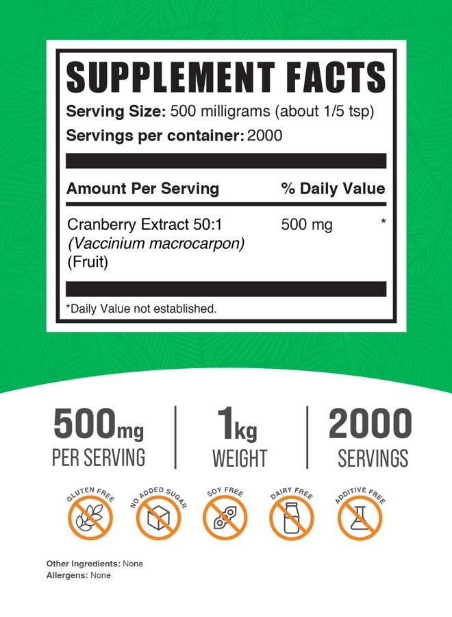 BulkSupplements .com Cranberry Extract Powder - Cranberry Supplements for Women & Men, Cranberry Extract 500mg - Vegan & Gluten Free, 500mg per Serving, 1kg (2.2 lbs) (Pack of 1)  - Image 2