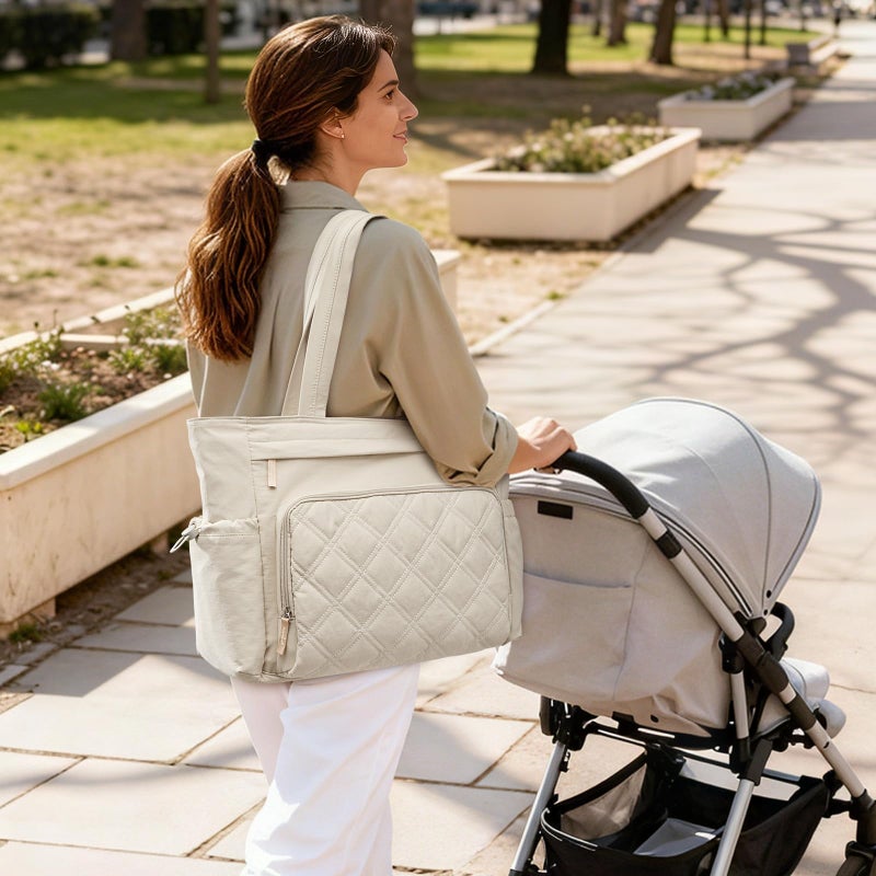 G4Free 3 in 1 Diaper Bag with Insulated Pockets Baby Backpack for Women Men Toddler Diaper Tote with Stroller Buckle Travel Work-Beige - Image 2