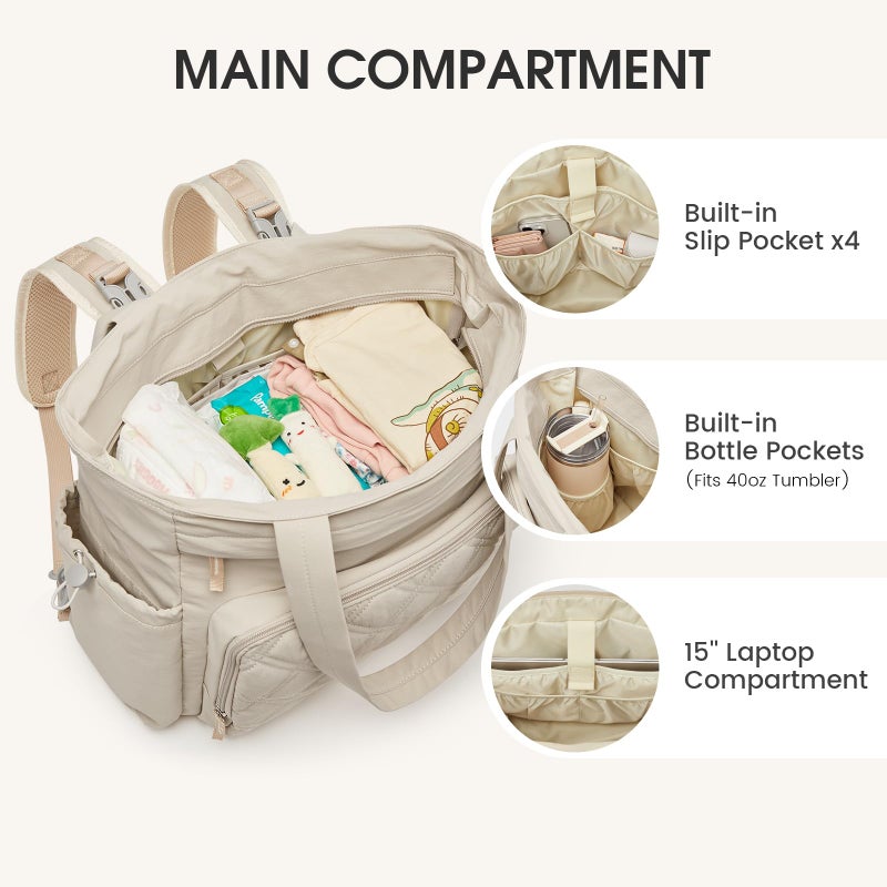 G4Free 3 in 1 Diaper Bag with Insulated Pockets Baby Backpack for Women Men Toddler Diaper Tote with Stroller Buckle Travel Work-Beige - Image 5