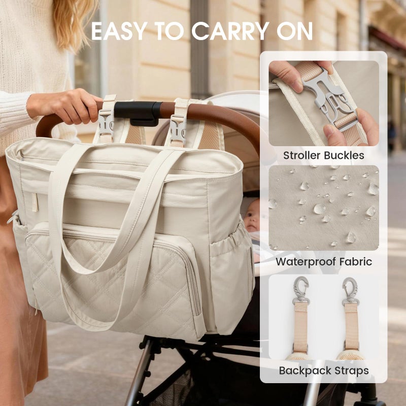G4Free 3 in 1 Diaper Bag with Insulated Pockets Baby Backpack for Women Men Toddler Diaper Tote with Stroller Buckle Travel Work-Beige - Image 4