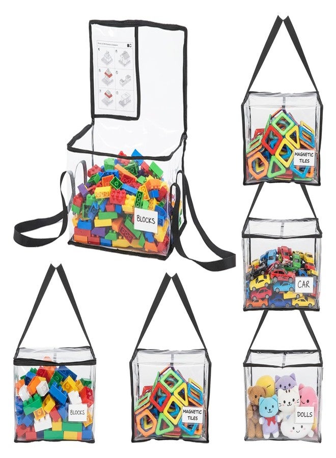 CINPIUK 6 Pack Large Clear Toy Storage Bags with Labels, Thick PVC Reusable Waterproof Organizer Bag with Handle & Zippers for Building Bricks, Board Games, Puzzles, Dolls, Books - Image 1