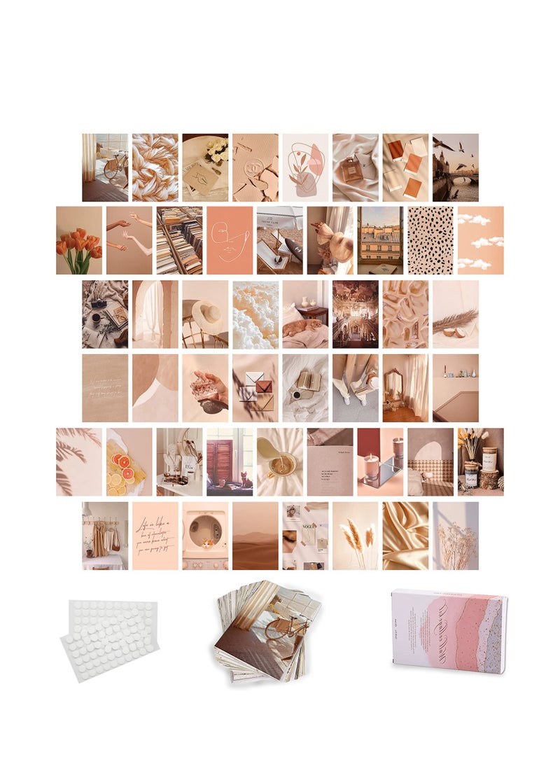 SYOSI 50Pcs Photo Collage Kit, Boho Bedroom Wall Art, Vintage Wall Collage KitBeige Photo Collage kit, Poster Aesthetic Pictures, for Dorm, Home Bedroom Decor Gift for Party, Birthday, Graduations - Image 1