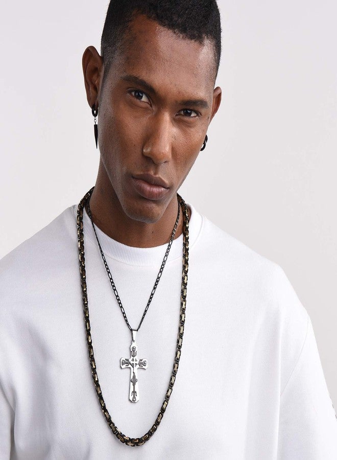 U7 3mm Figaro Chain Black Color with Inlaid Stainless Steel Necklace for Pendant, 22" - Image 2