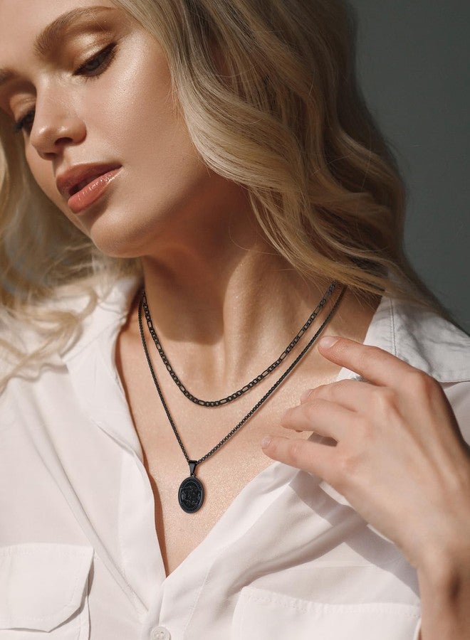 U7 3mm Figaro Chain Black Color with Inlaid Stainless Steel Necklace for Pendant, 22" - Image 3