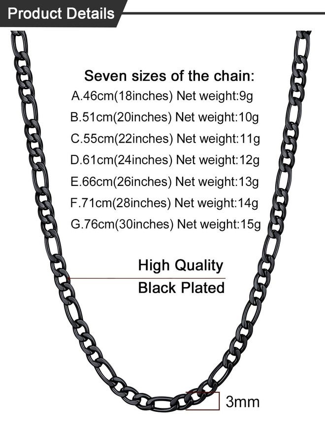 U7 3mm Figaro Chain Black Color with Inlaid Stainless Steel Necklace for Pendant, 22" - Image 5