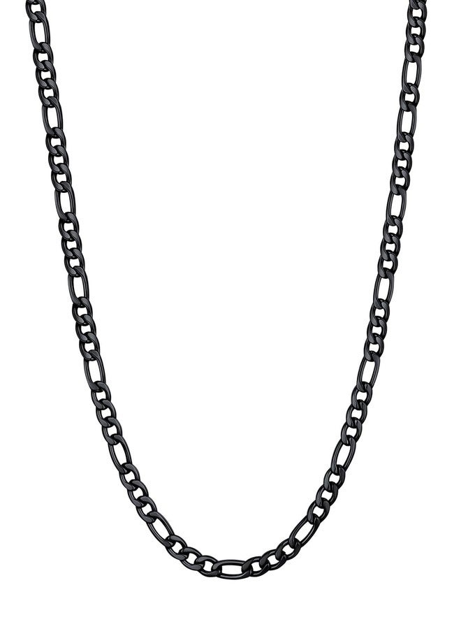 U7 3mm Figaro Chain Black Color with Inlaid Stainless Steel Necklace for Pendant, 22" - Image 1