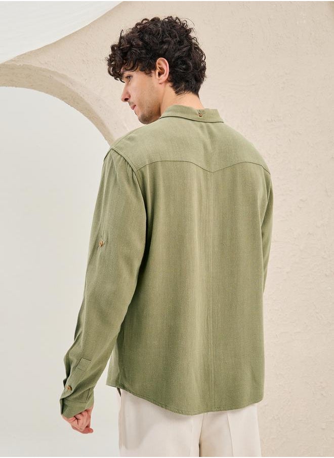 Styli Regular Fit Spread Collar Shirt with Chest Pockets  - Image 5