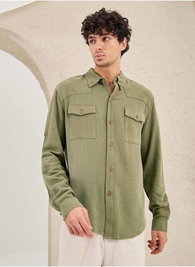 Styli Regular Fit Spread Collar Shirt with Chest Pockets  - Image 3