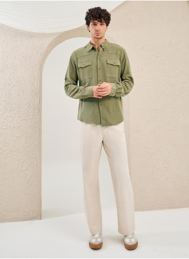 Styli Regular Fit Spread Collar Shirt with Chest Pockets  - Image 2