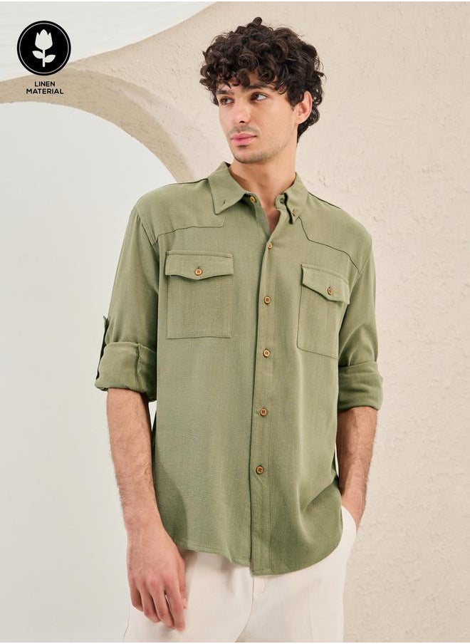 Styli Regular Fit Spread Collar Shirt with Chest Pockets  - Image 1