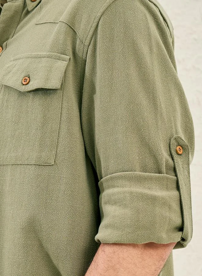 Styli Regular Fit Spread Collar Shirt with Chest Pockets