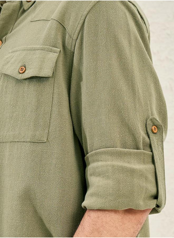Styli Regular Fit Spread Collar Shirt with Chest Pockets  - Image 4