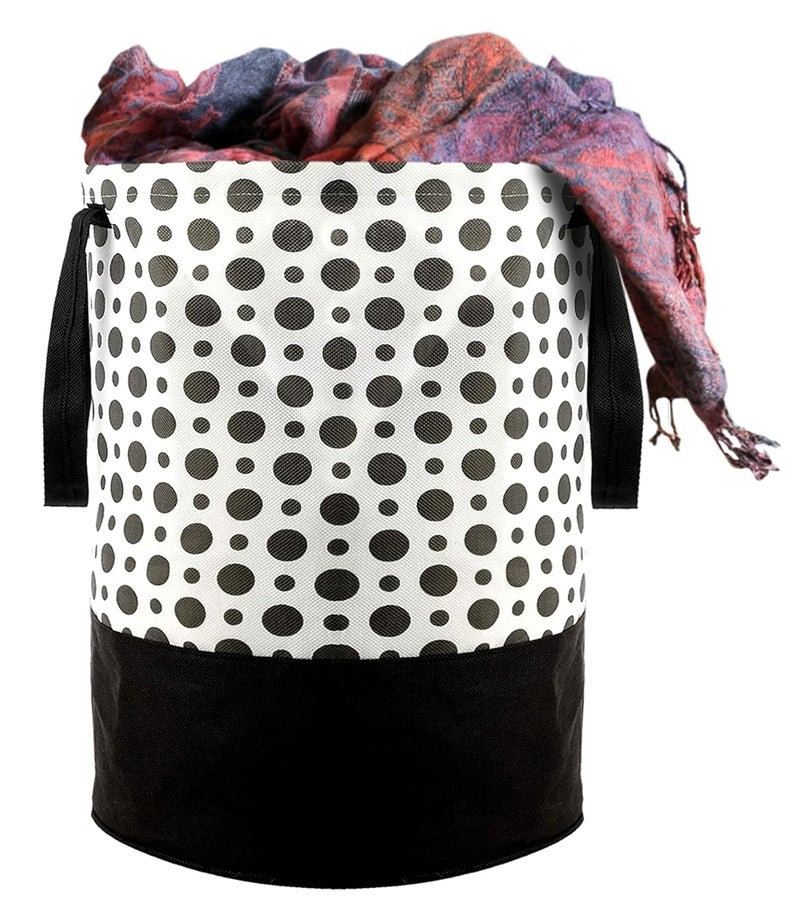 Kuber Industries Waterproof Round Laundry BagHamperFoldable Bin 45 Liter CapicitySize 37 x 37 x 49 Pack of 1Black WhiteCanvas - Image 1